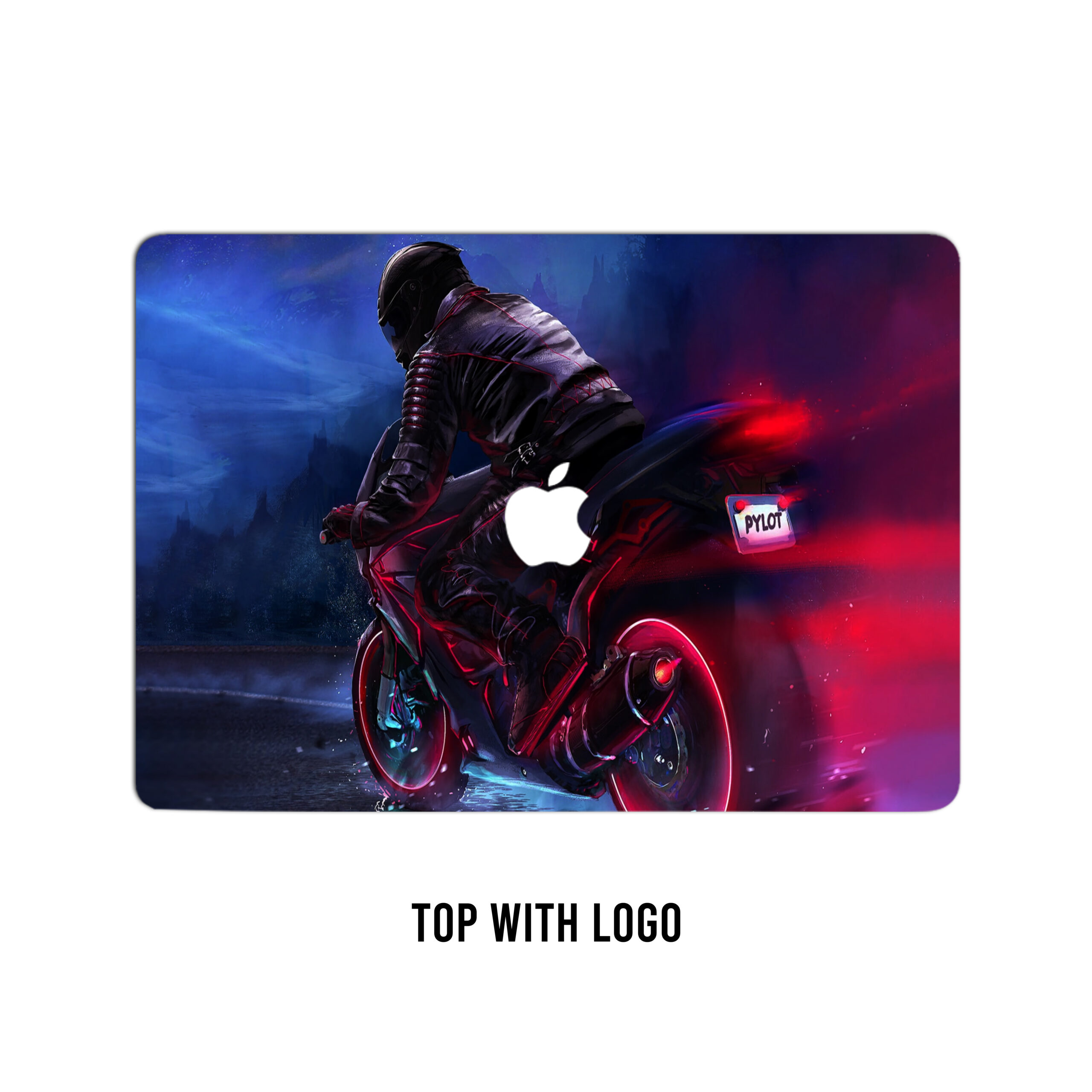 Crimson thunder! Black and red sports bike fantasy laptop skin. Ride the digital art adventure in moto-pilot style