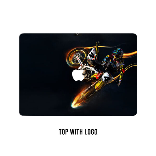 Dirt knight's ride! Motorcycle adventure laptop skin. Conquer the trails with boldness and bravery on your device