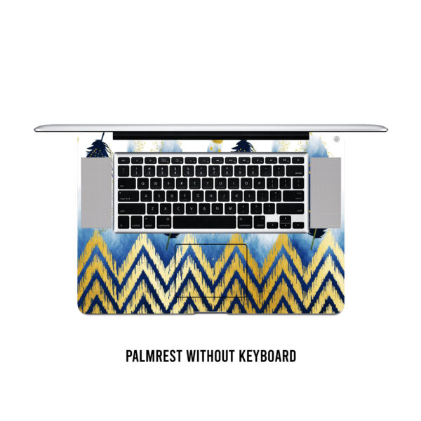 Golden plume! Tribal pattern laptop skin in ethereal blue feathers - Image 3