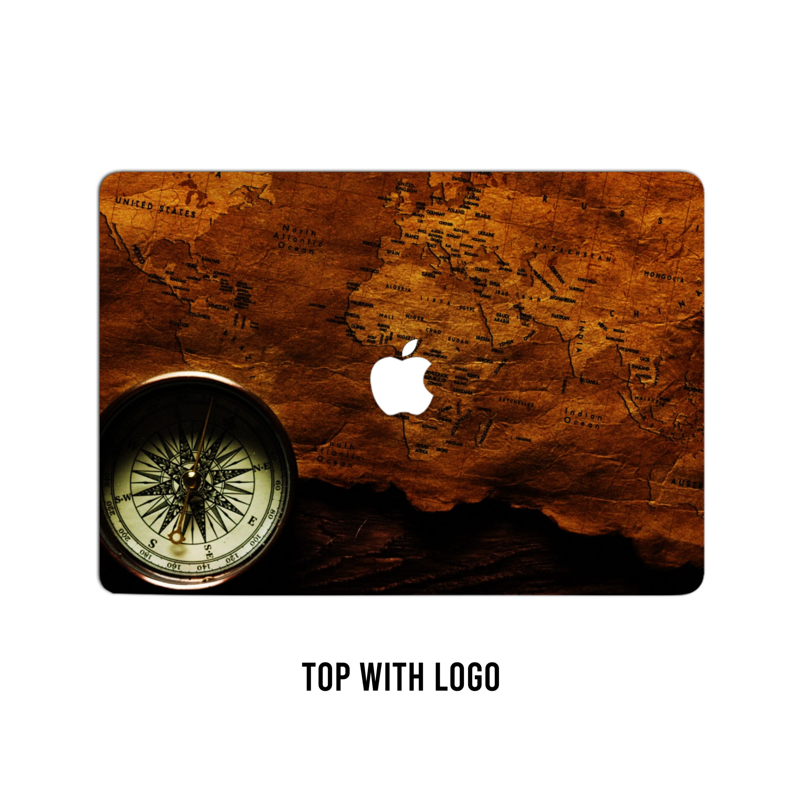 Embrace the allure of vintage exploration with this laptop skin featuring a world sea route map and compass