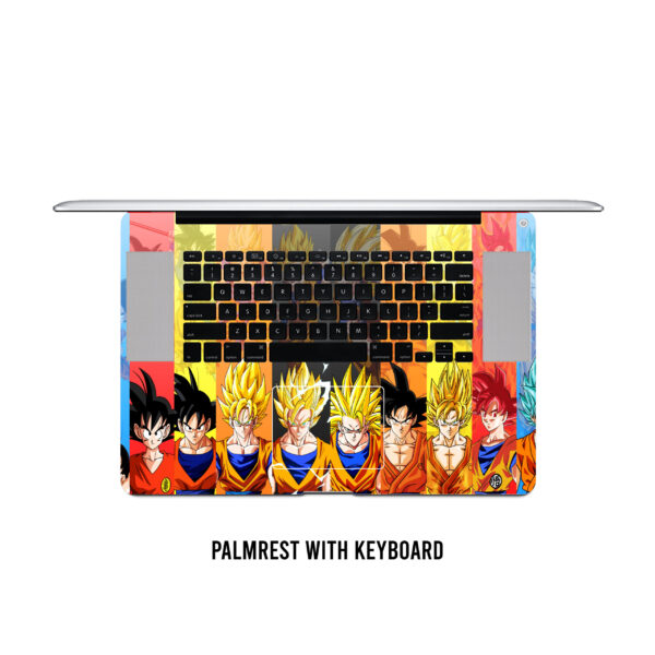 Goku's ascension! A dynamic evolution grid. Transformative all-forms poster laptop skin for saiyan power on the go - Image 4