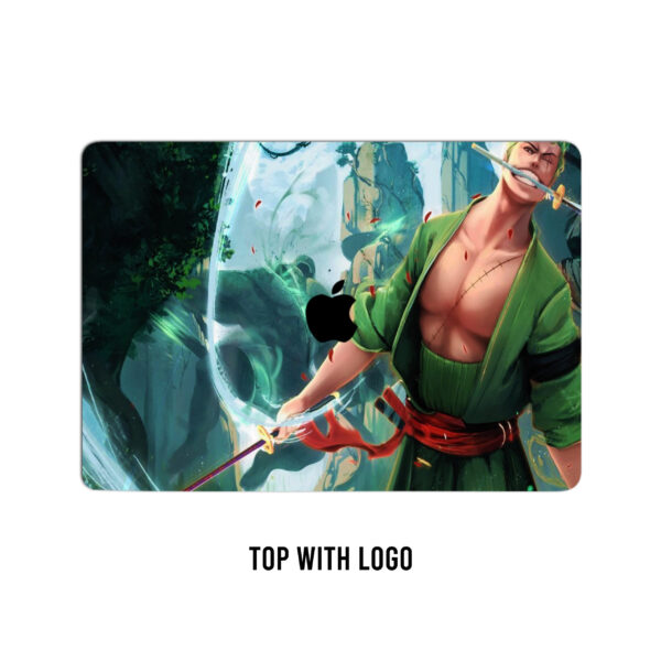 Swordsman's symphony! Roronoa zoro unleashed. A dynamic laptop skin capturing the essence of three-sword style mastery.