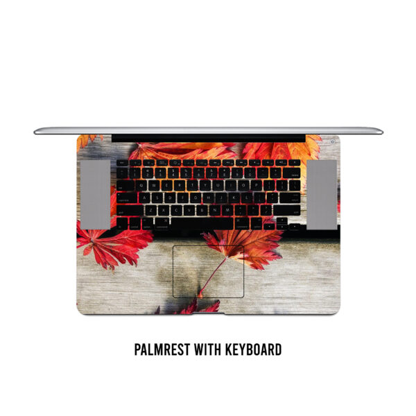 Maple serenity! Japanese leaves on wooden deck laptop skin - Image 3