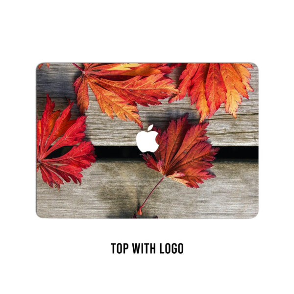 Maple serenity! Japanese leaves on wooden deck laptop skin