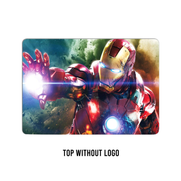 The laptop skin captures Iron Man in the heat of battle, unleashing a barrage of energy from his hands with eyes ablaze - Image 2