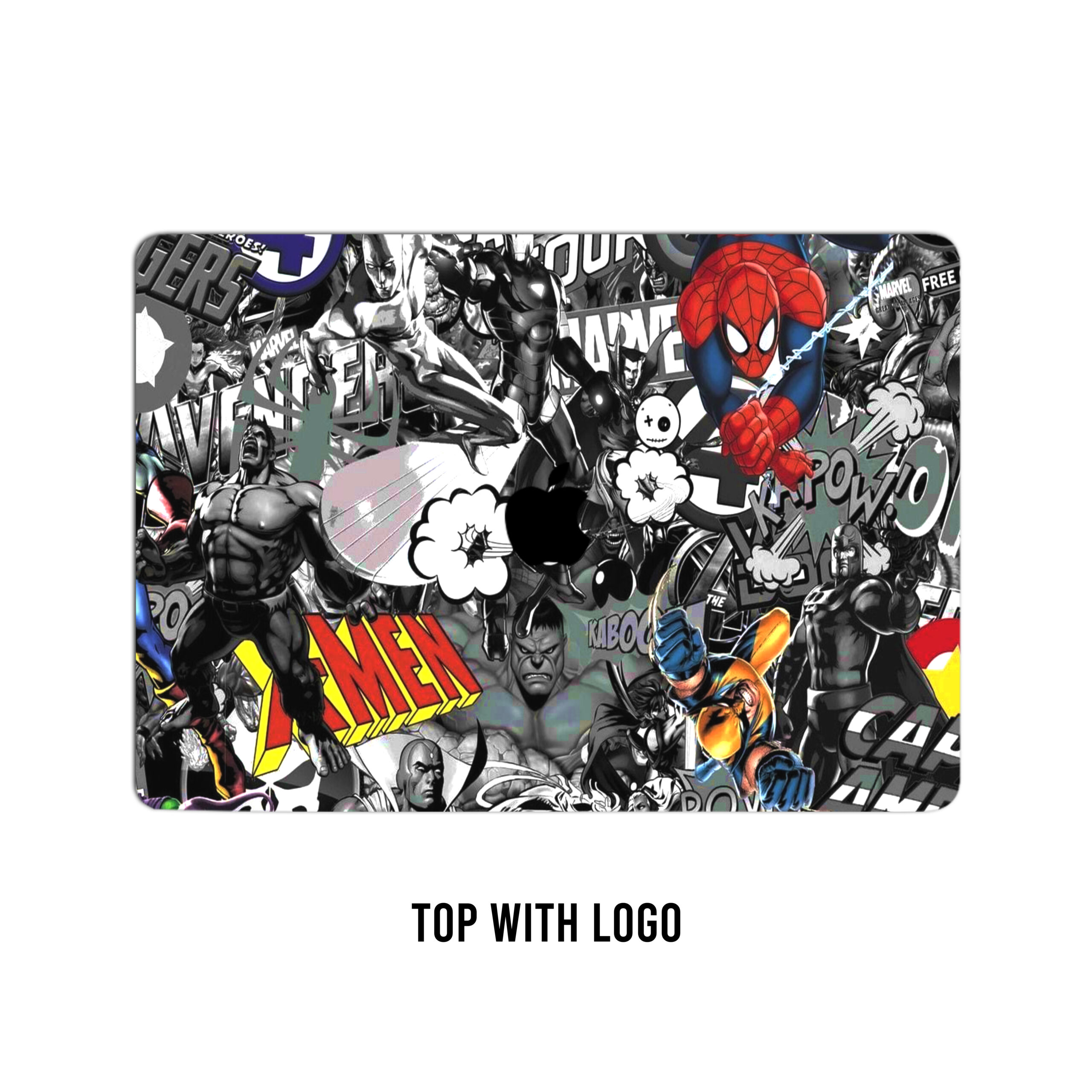 Step into a comic masterpiece with this collage laptop skin where Marvel and DC superheroes unite