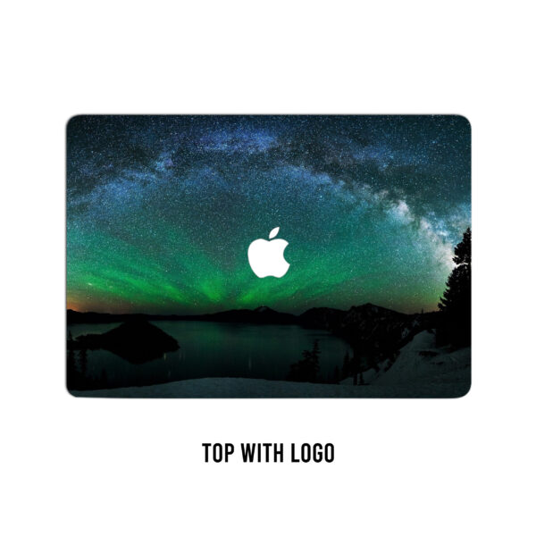 Laptop wrap is embracing the cosmic ballet in lush green, where the sun takes center stage in the grand celestial theater