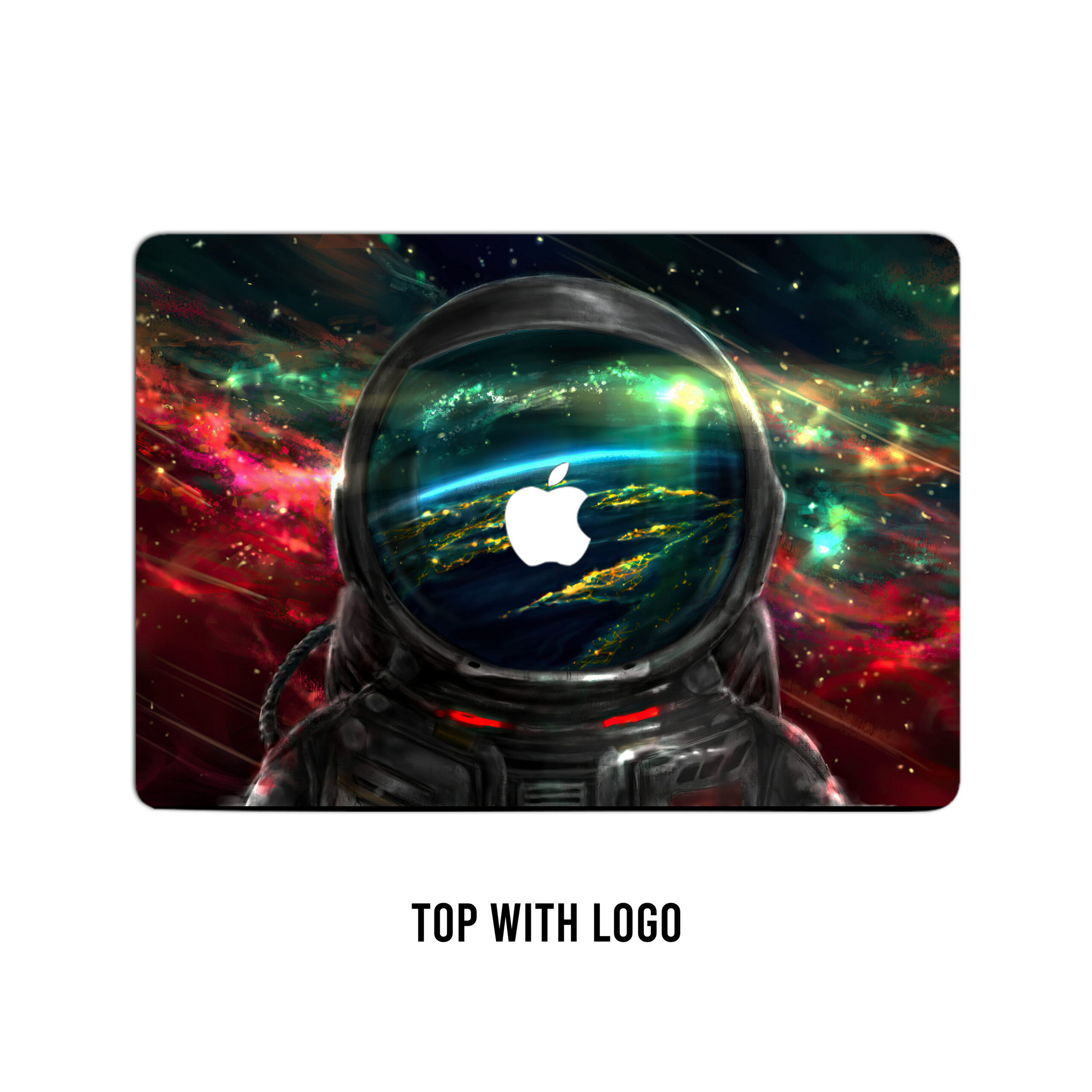 Crimson cosmos! astronaut drifting in red & blue space laptop skin