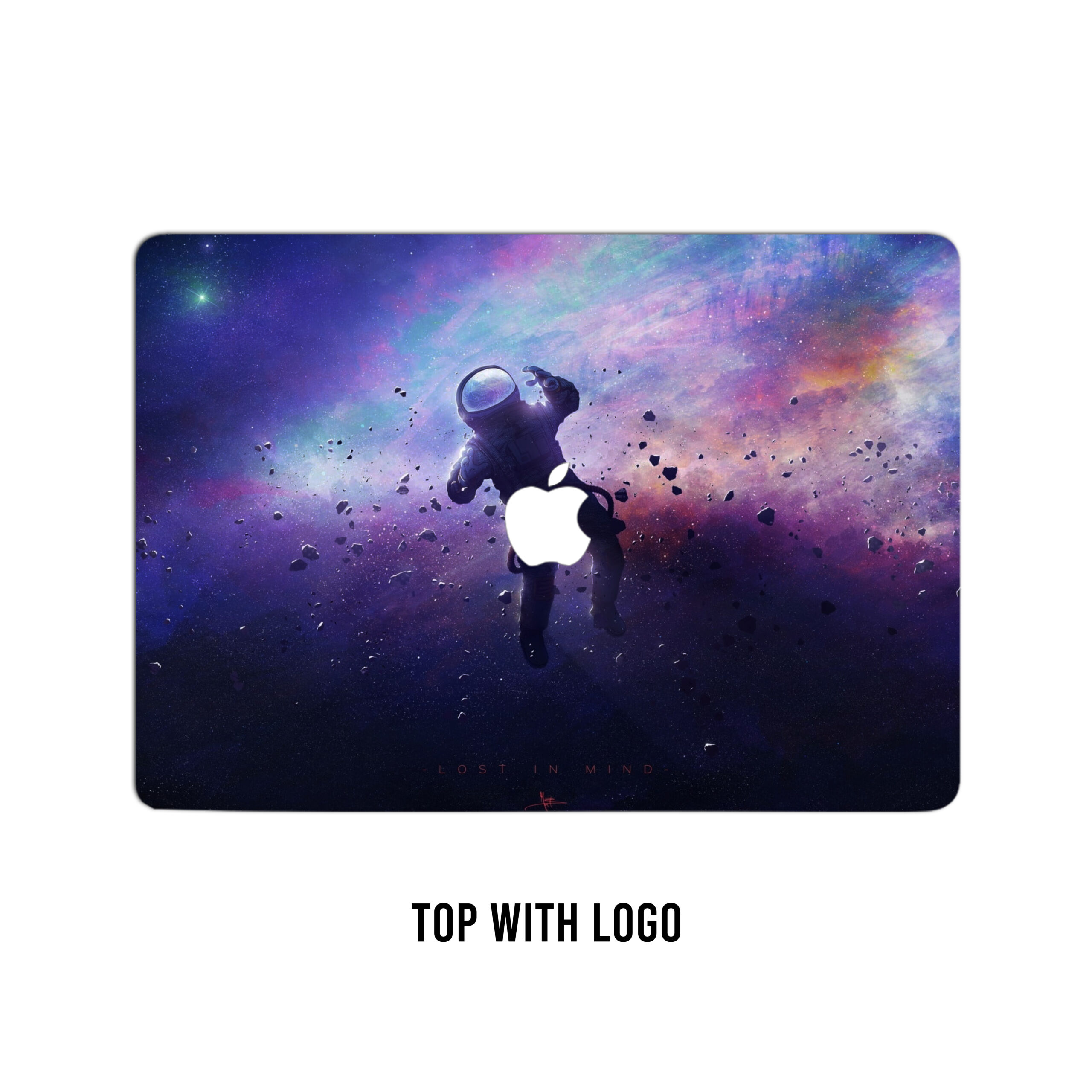 Stellar odyssey! astronaut adrift amongst multicolored space with meteoroid surround laptop skin