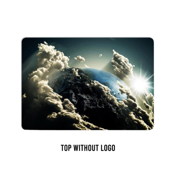 Orbital oasis! earth enveloped by white clouds and sunlit glow laptop wrap - Image 2