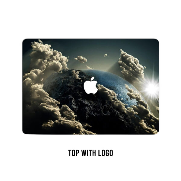 Orbital oasis! earth enveloped by white clouds and sunlit glow laptop wrap