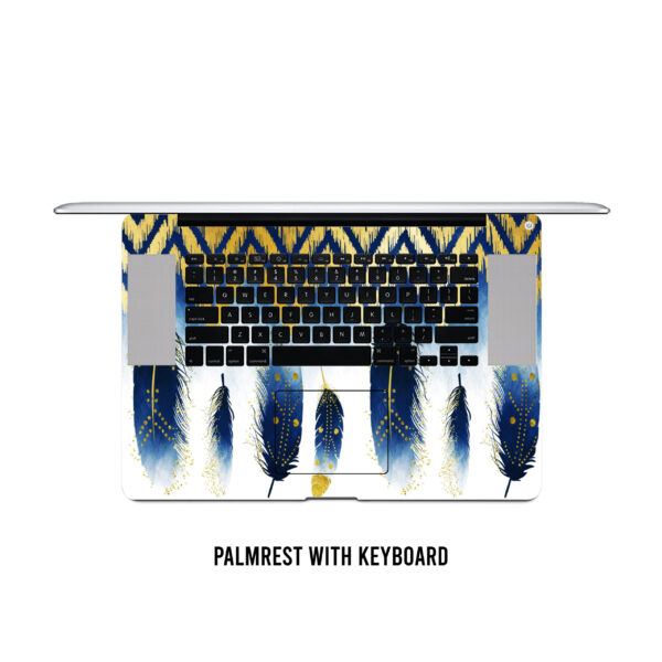 Golden plume! Tribal pattern laptop skin in ethereal blue feathers - Image 4